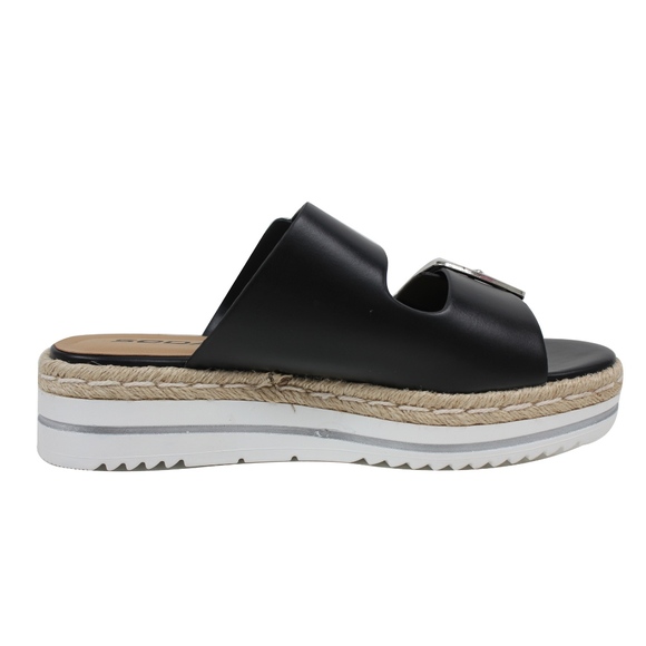 Black Open Double Buckle Espadrille Rubber Sole - Picture 4 of 5